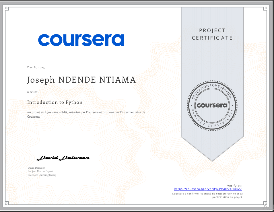 Certification Python Coursera